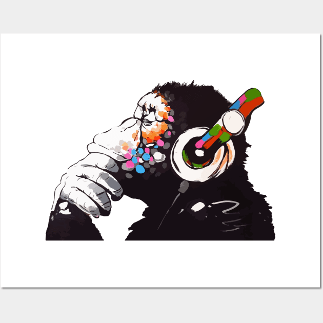 BANKSY DJ Monkey Thinker Wall Art by inkstyl